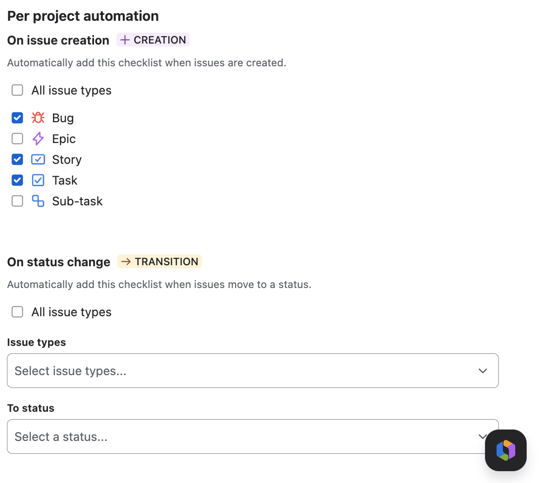 Per project automation to add the Definition of Done template on issue creation for Story, Task, and Bug